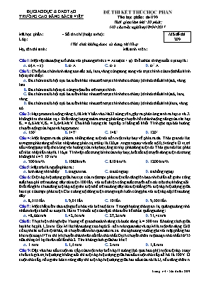 Đề thi kết thúc học phần môn Vật lý - Mã đề 209 - Năm học 2016-2017 - Trường Cao đẳng Bách Việt